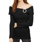 INC International Concepts Women's Embellished Off-The-Shoulder Sweater Black Size Small