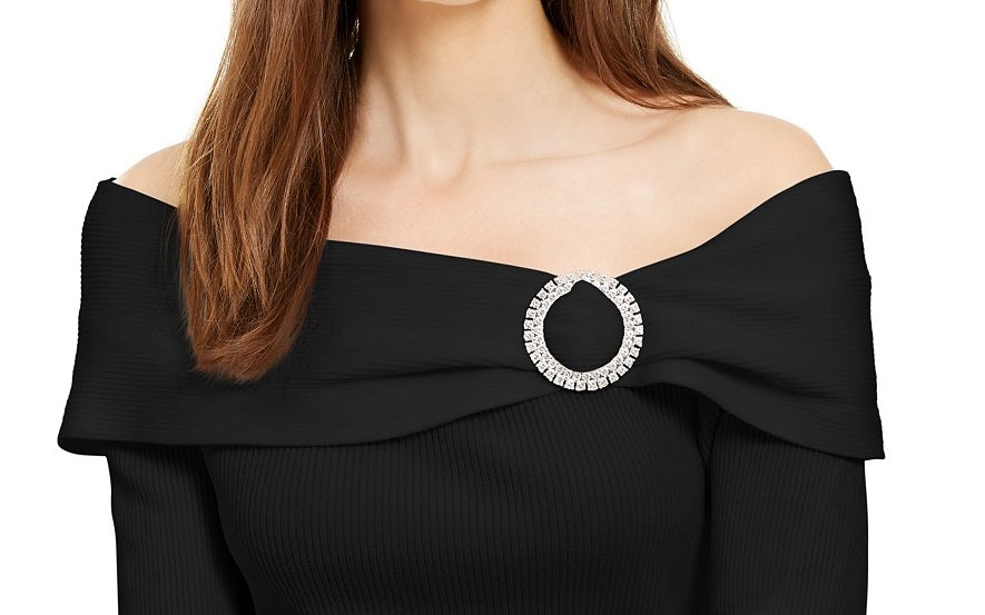 INC International Concepts Women's Embellished Off-The-Shoulder Sweater Black Size Small