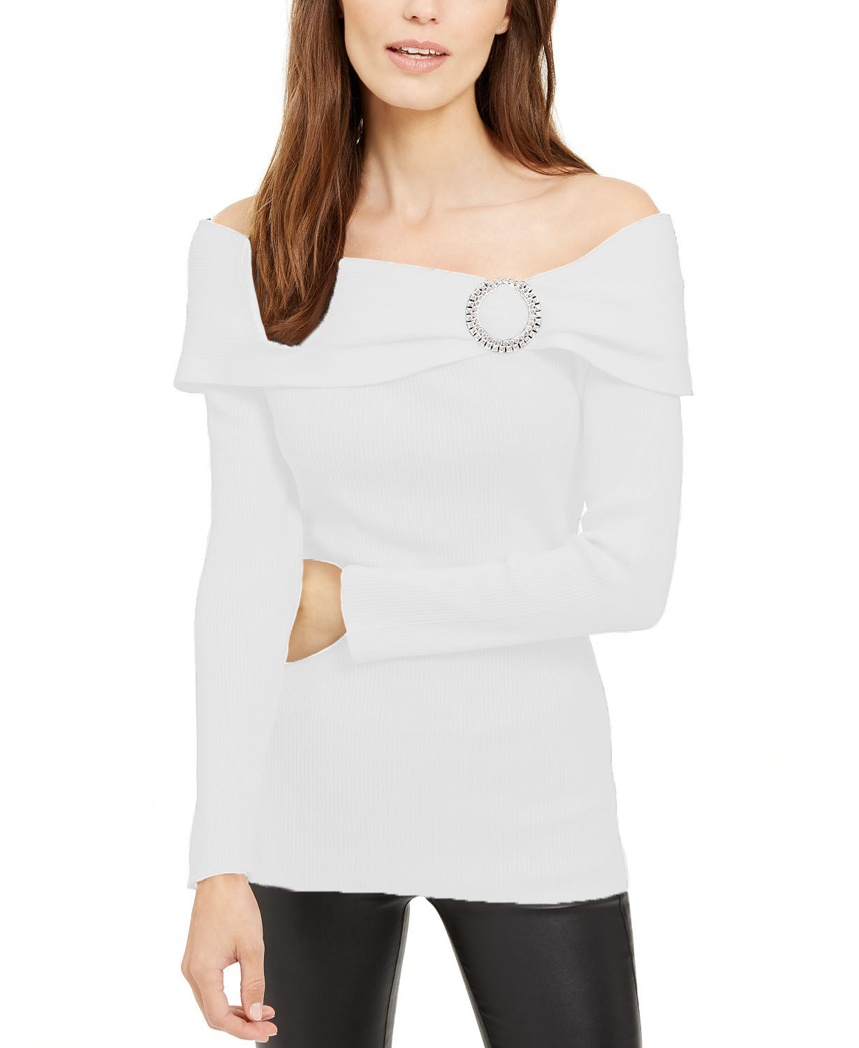 INC International Concepts Women's Embellished Off-The-Shoulder Sweater White Size Extra Large