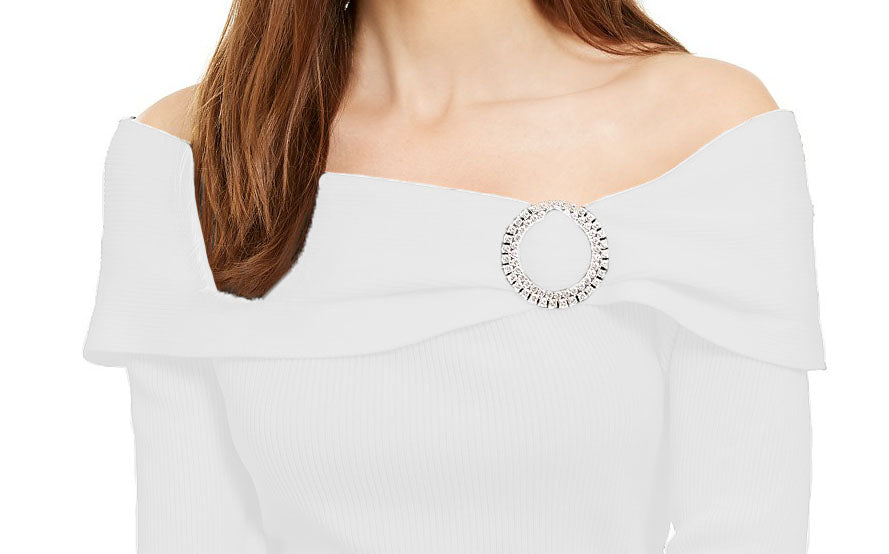 INC International Concepts Women's Embellished Off-The-Shoulder Sweater White Size Extra Large