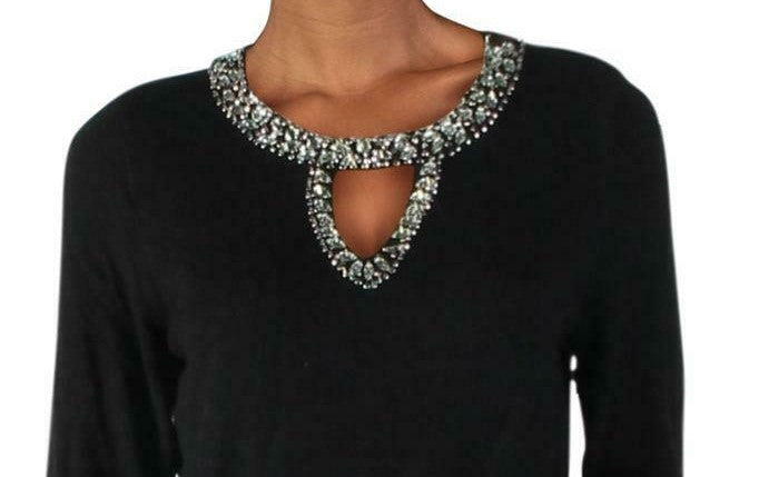 INC International Concepts Women's Embellished Keyhole Sweater Black Size Large