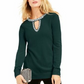INC International Concepts Women's Embellished Keyhole Sweater Green Size Medium