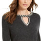 INC International Concepts Women's Embellished Keyhole Sweater Green Size Small