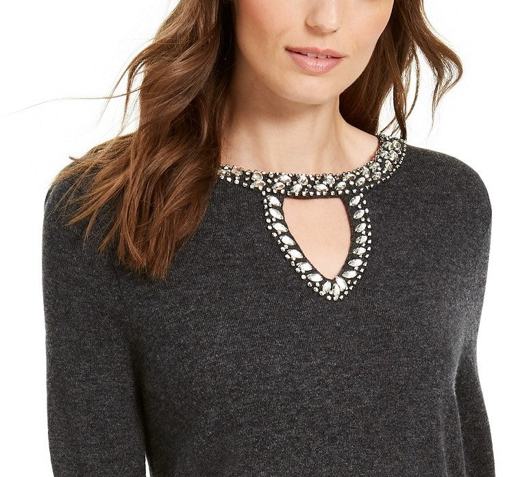 INC International Concepts Women's Embellished Keyhole Sweater Green Size Small