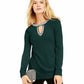INC International Concepts Women's Embellished Keyhole Sweater Green Size Extra Small