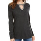 INC International Concepts Women's Embellished Keyhole Sweater Charcoal Size Large