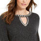INC International Concepts Women's Embellished Keyhole Sweater Charcoal Size Large