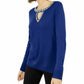 INC International Concepts Women's Embellished Keyhole Sweater Navy Size Large