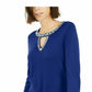 INC International Concepts Women's Embellished Keyhole Sweater Navy Size Large