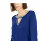 INC International Concepts Women's Embellished Keyhole Sweater Navy Size Medium