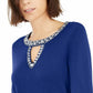 INC International Concepts Women's Embellished Keyhole Sweater Navy Size Small