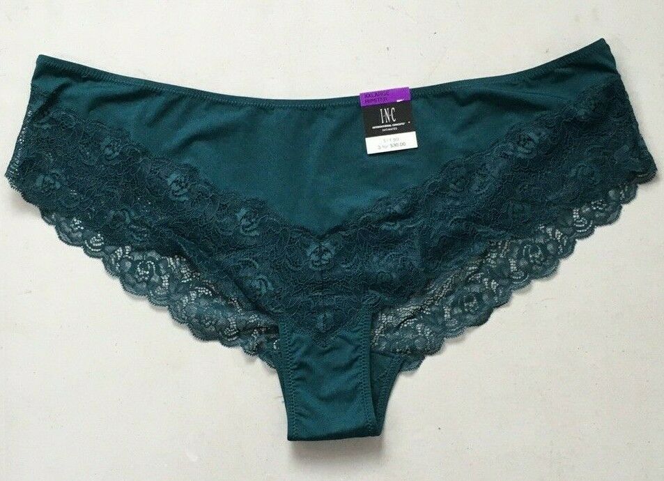 INC International Concepts Women's Lace-Trim Hipster Underwear Green Size Small