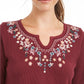 Style & Co Women's Embroidered Split-Neck Cotton Thermal Top  Red Size Medium