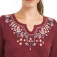 Style & Co Women's Embroidered Split-Neck Cotton Thermal Top Red Size Small