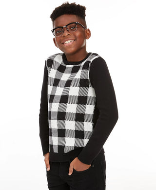 Charter Club Men's Big Boys Buffalo Check Family Sweater White Size Large