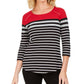 Karen Scott Women's Sport Colorblocked Striped Grommet Top Bright Red Size Extra Small