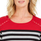 Karen Scott Women's Sport Colorblocked Striped Grommet Top Bright Red Size Extra Small