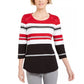 Karen Scott Women's Petite Embellished Striped Top Red Size Small