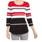 Karen Scott Women's Petite Embellished Striped Top Red Size Small