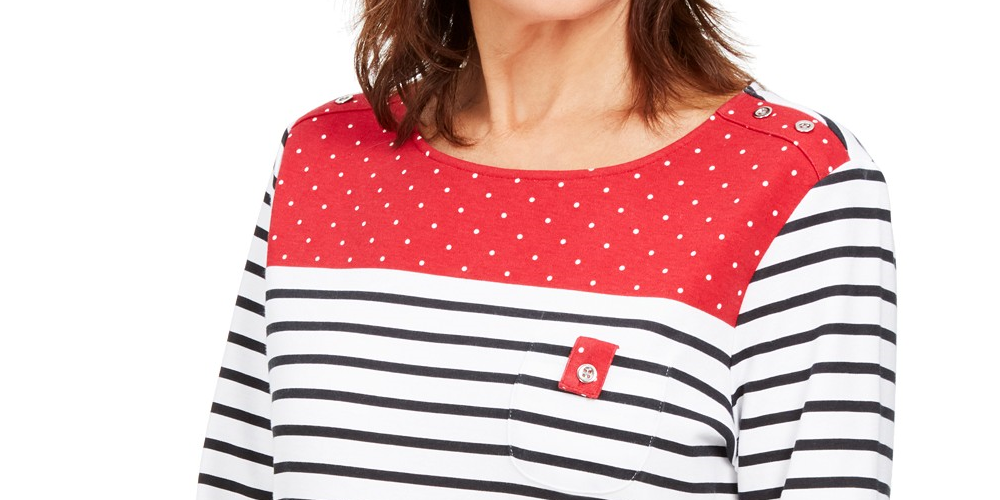 Karen Scott Women's Sport Colorblocked Striped Top Bright Red Size Extra Small