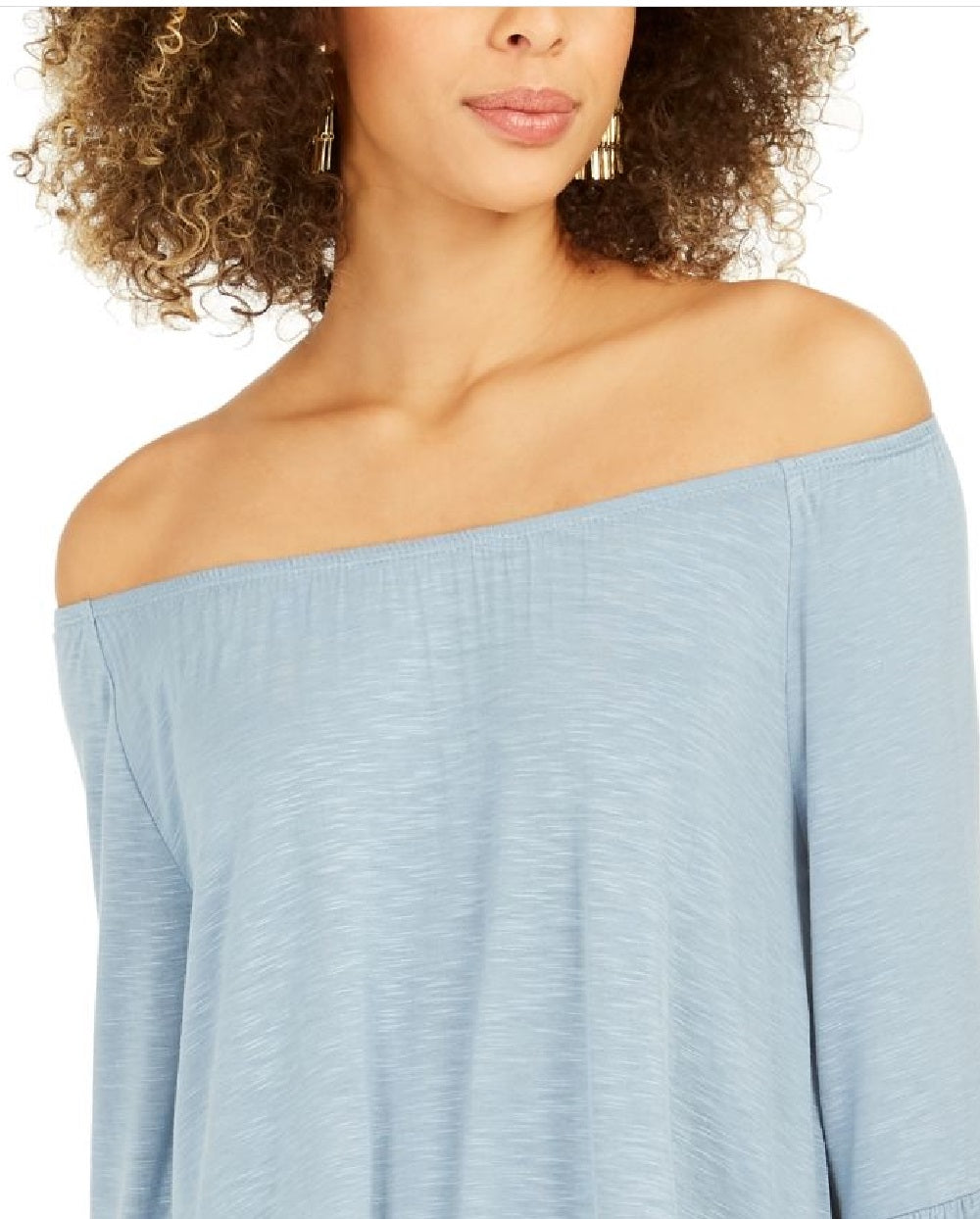 Style & Co Women's Off-The-Shoulder Bell-Sleeve Top Blue Size Extra Large