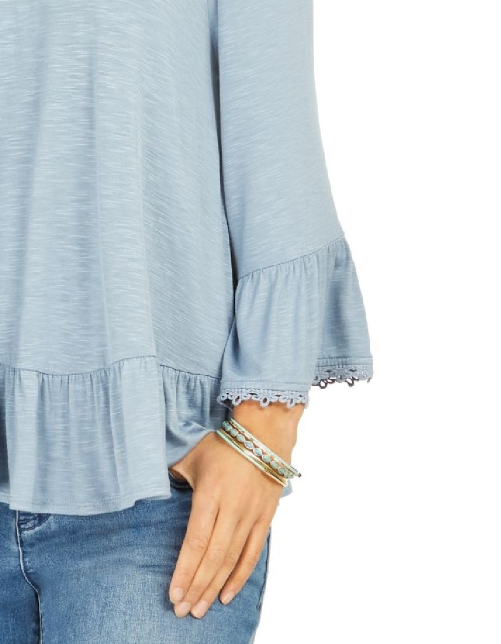 Style & Co Women's Off-The-Shoulder Bell-Sleeve Top Blue Size Extra Large