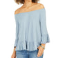 Style & Co Women's Off-The-Shoulder Bell-Sleeve Top Blue Size X-Small