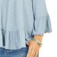 Style & Co Women's Off-The-Shoulder Bell-Sleeve Top Blue Size X-Small
