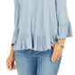Style & Co Women's Off-The-Shoulder Bell-Sleeve Top Blue Size 2 Extra Large