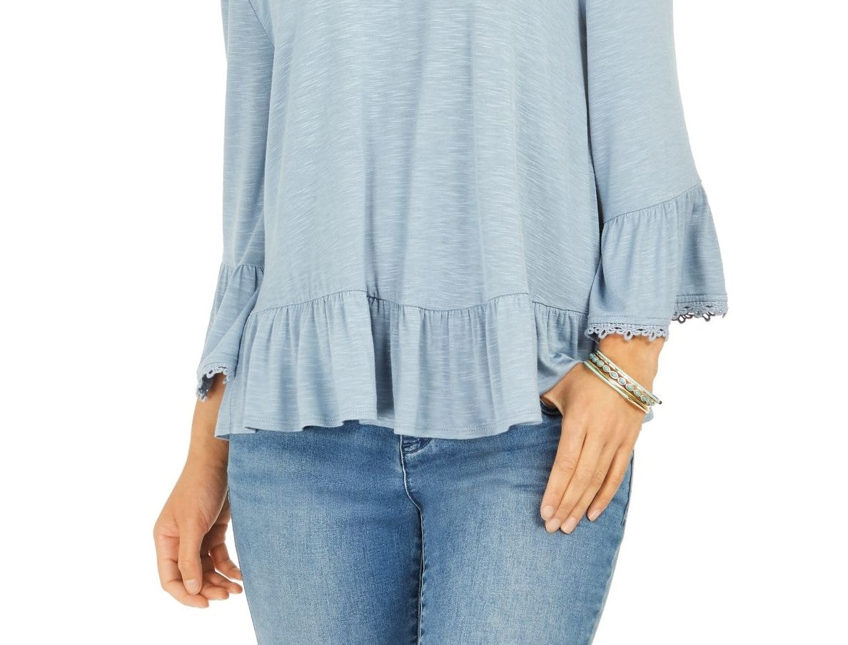 Style & Co Women's Off-The-Shoulder Bell-Sleeve Top Blue Size 2 Extra Large