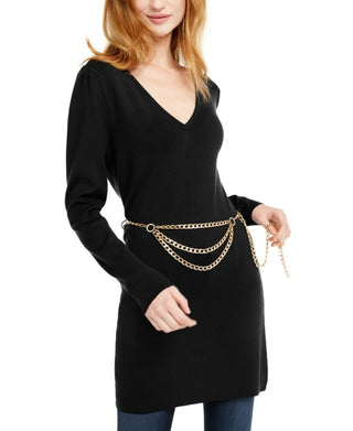 INC International Concepts Women's Chain-Belt Sweater Tunic Black Size Extra Large