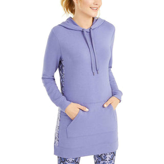 Ideology Women's Printed-Panel Long Hoodie  Med Purple Size Large