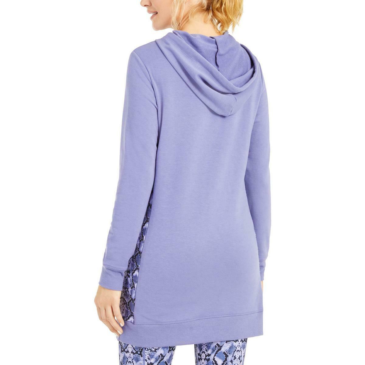Ideology Women's Printed-Panel Long Hoodie  Med Purple Size Large