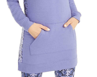 Ideology Women's Printed-Panel Long Hoodie  Med Purple Size Large