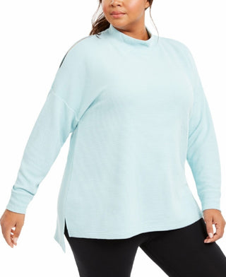 Ideology Women's Plus Size Split-Shoulder Mock-Neck Top Aqua Size 3X