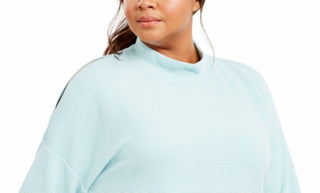 Ideology Women's Plus Size Split-Shoulder Mock-Neck Top Aqua Size 3X