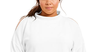 Ideology Women's Plus Size Split-Shoulder Mock-Neck TopWhite Size X-Large