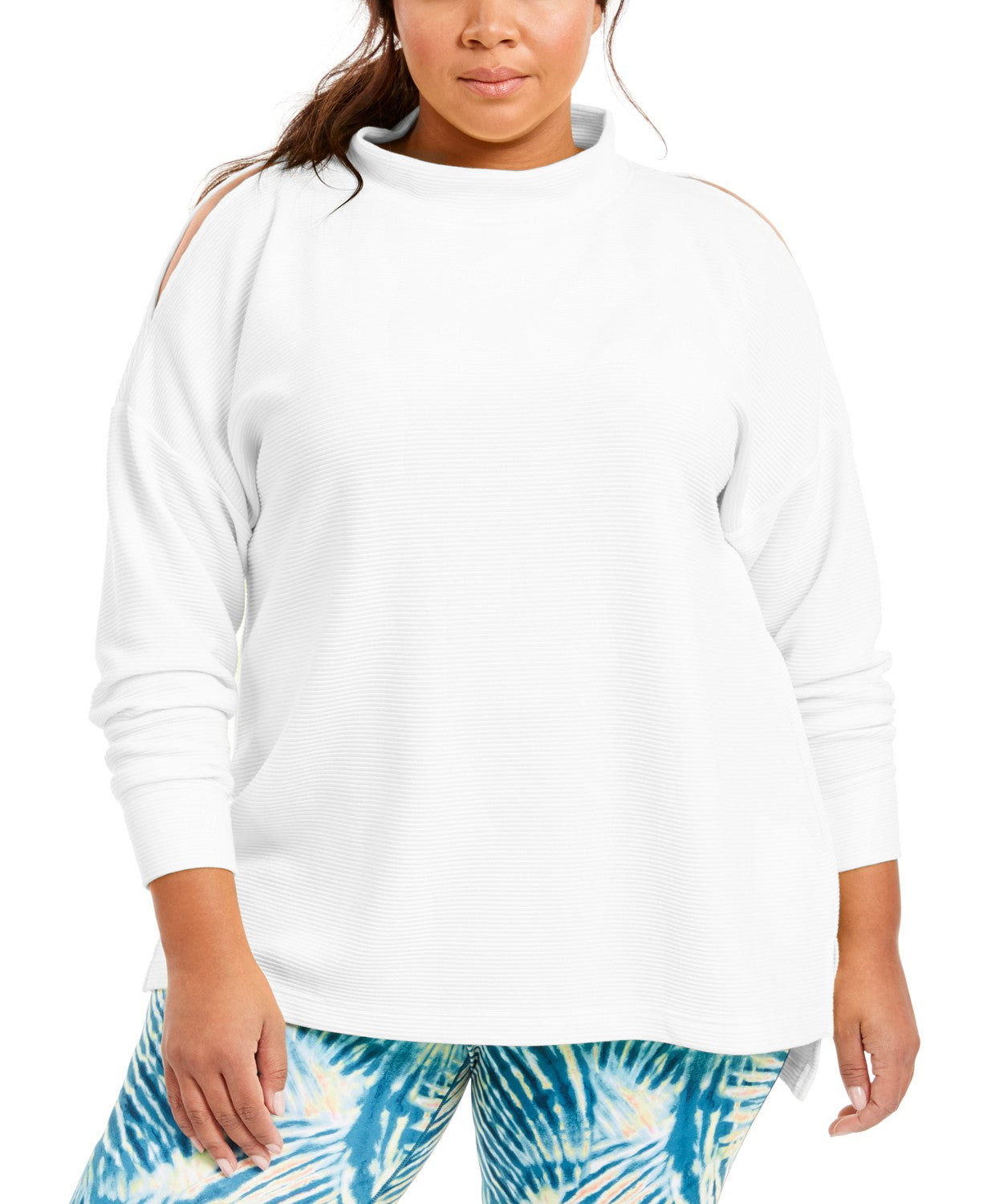 Ideology Women's Plus Size Split-Shoulder Mock-Neck Top White Size 3X