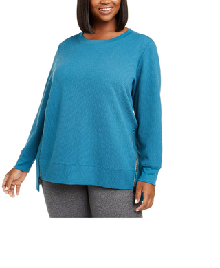 Ideology Women's Plus Size Side-Zipper Sweatshirt Dark Blue Size XX-Large