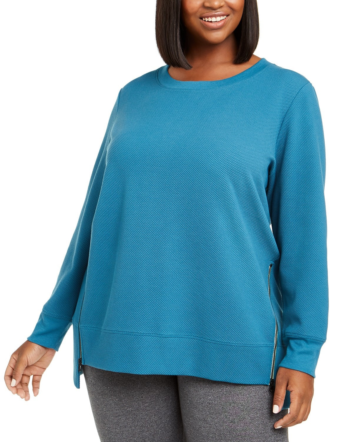 Ideology Women's Plus Size Side-Zipper SweatshirtDark Blue Size 3 Extra Large