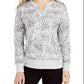 Ideology Women's Printed Split-Neck Top Gray Size 2 Extra Large