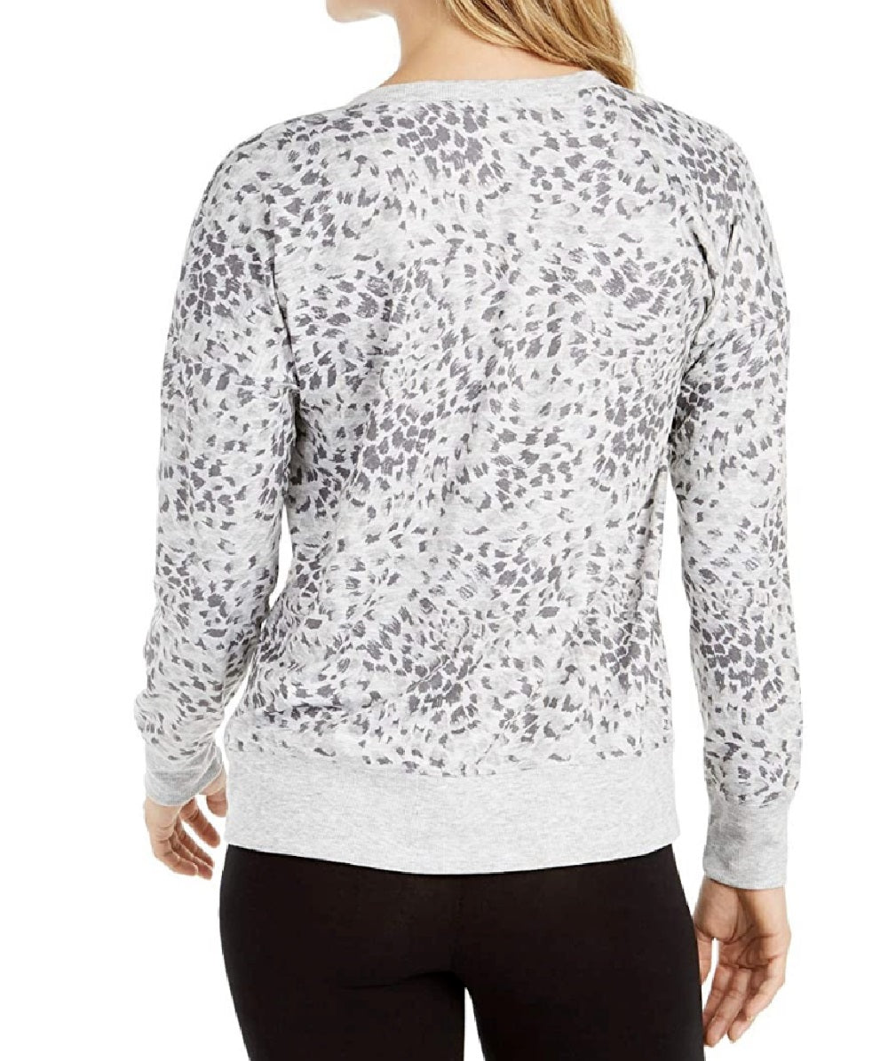 Ideology Women's Printed Split-Neck Top Gray Size 2 Extra Large