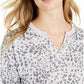 Ideology Women's Printed Split-Neck Top Gray Size 2 Extra Large