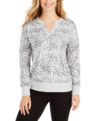 Ideology Women's Split-Neck Top Printed Gray Size Extra Small