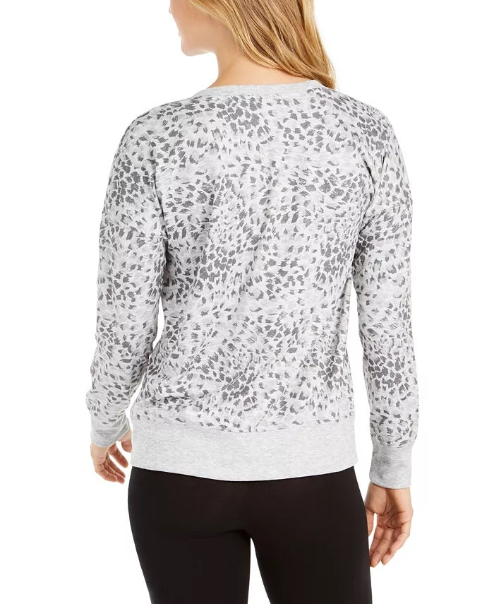 Ideology Women's Split-Neck Top Printed Gray Size Extra Small