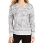 Ideology Women's Printed Split-Neck Top Gray Size Extra Large