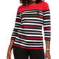 Karen Scott Women's Sport Striped 3/4-Sleeve Top Red Size Extra Small