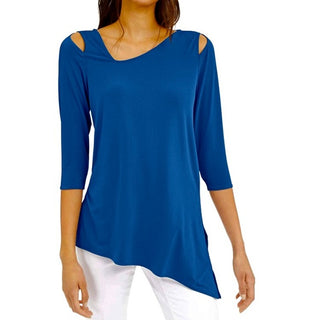 Alfani Women's Cold-Shoulder Asymmetrical Top  Blue Size Extra Large