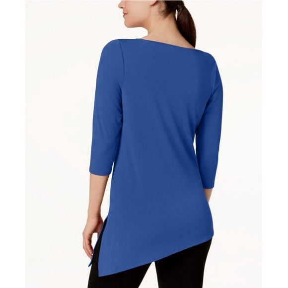 Alfani Women's Cold-Shoulder Asymmetrical Top  Blue Size Extra Large