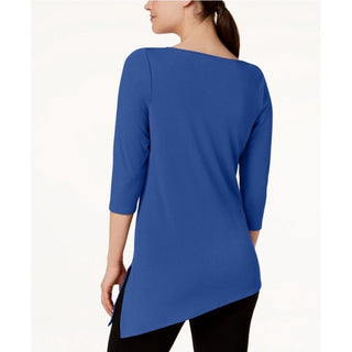 Alfani Women's Cold-Shoulder Asymmetrical Top  Blue Size Extra Large